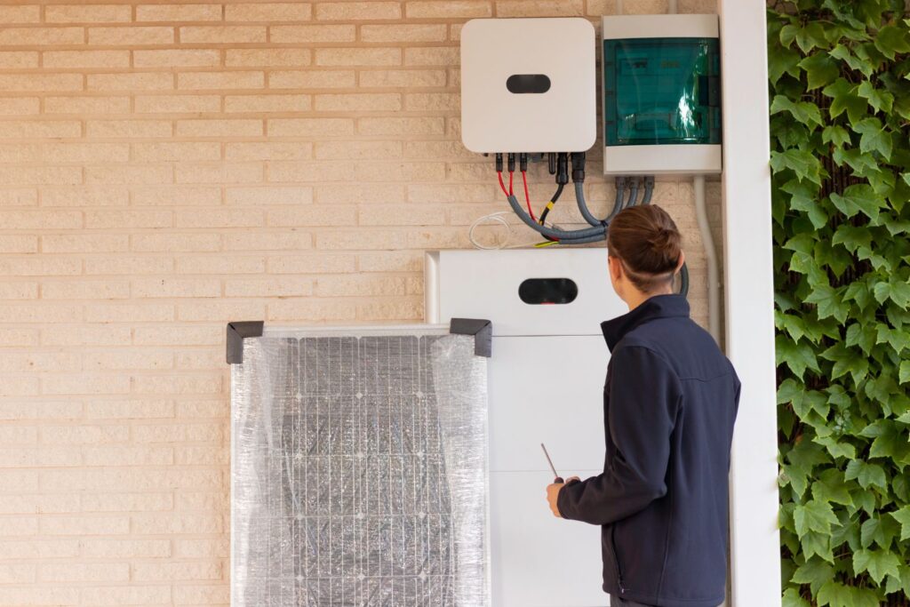 Man looking at the internal hot water system